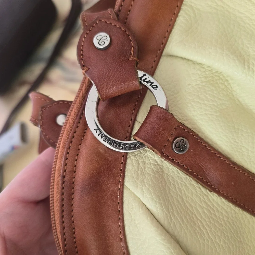 Cristina by Jin Bell Italy Yellow Leather Shoulder Bag Brown Trim Satchel